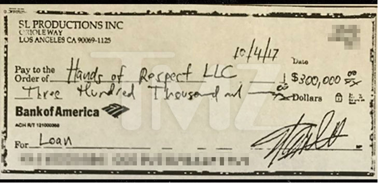 Väidetav tšekk, mis röövis Stan Lee kontolt 300 000 dollarit.