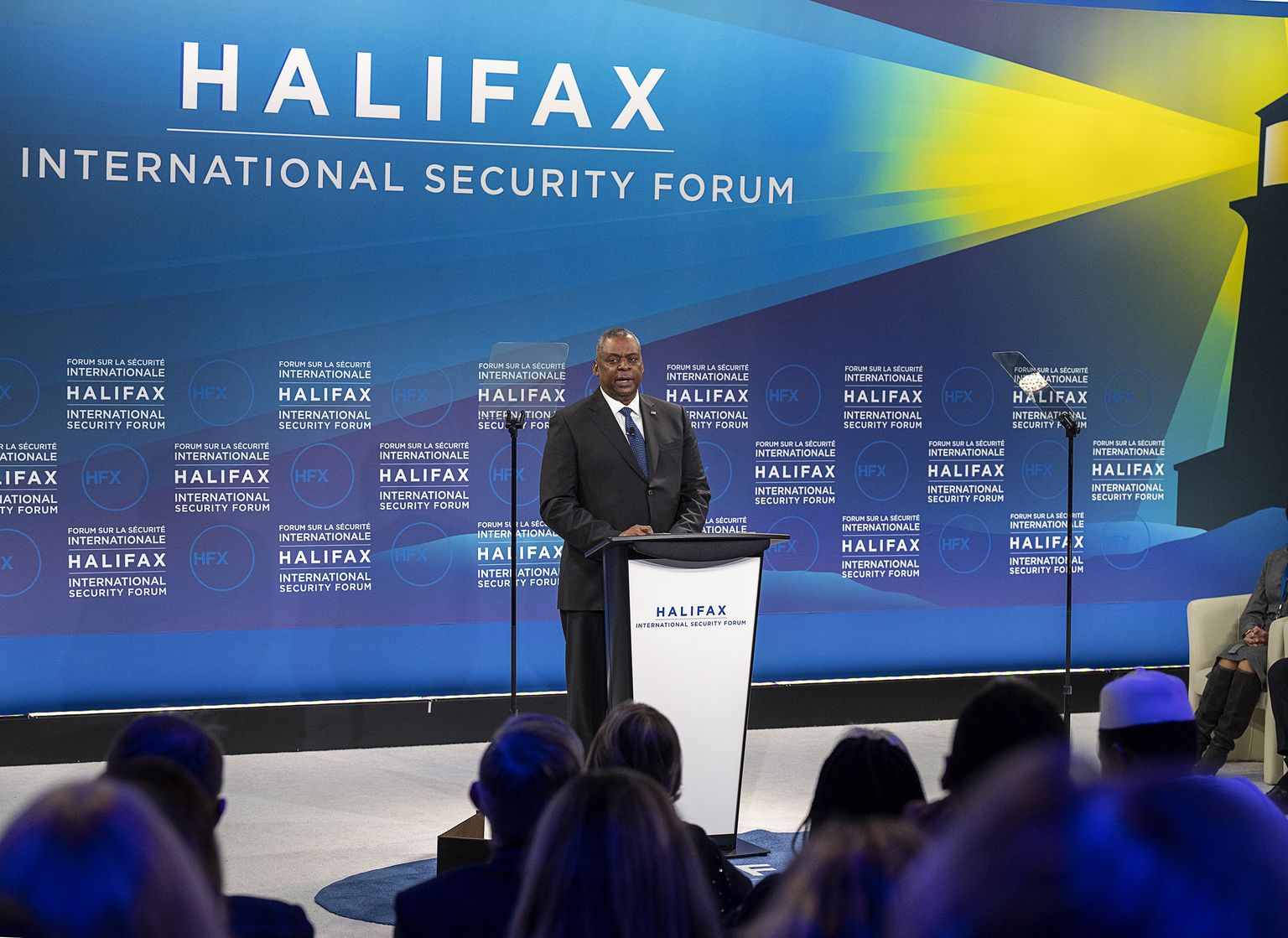 USA kaitseminister Lloyd Austin esinemas Halifaxi rahvusvahelisel julgeolekufoorumil.