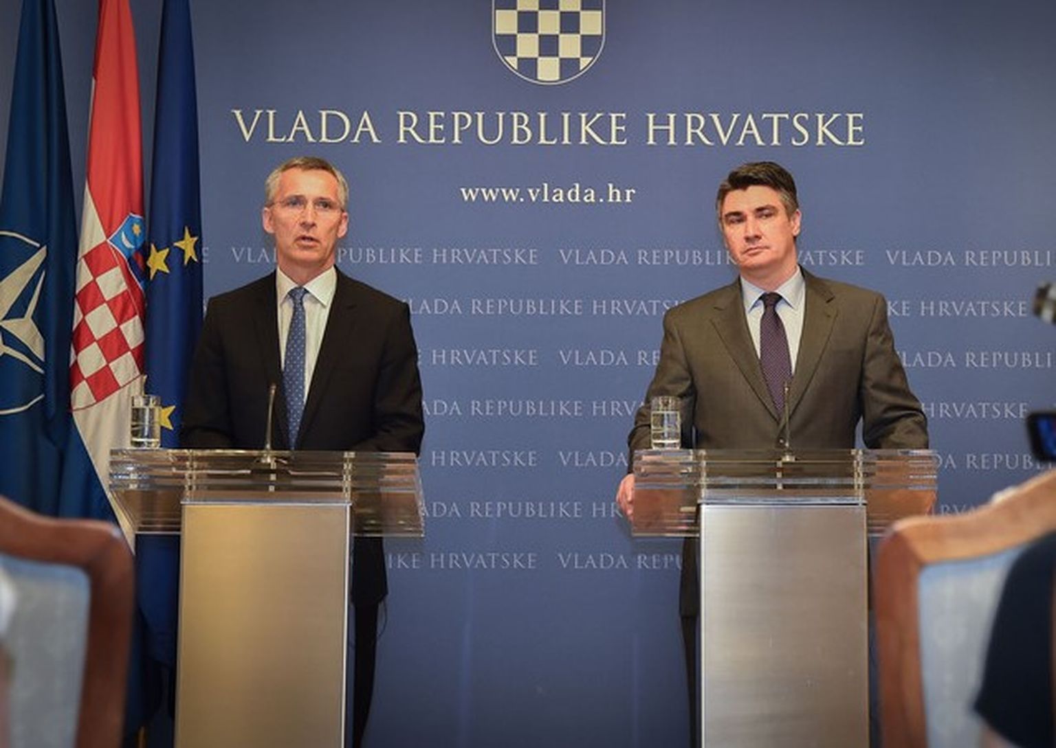 Генеральный секретарь НАТО Йенс Столтенберг и президент Хорватии Зоран Миланович