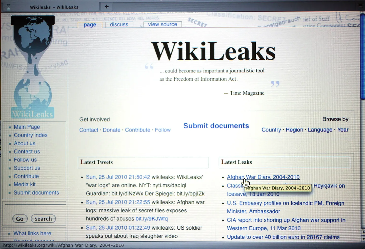 Сайт Wikileaks.