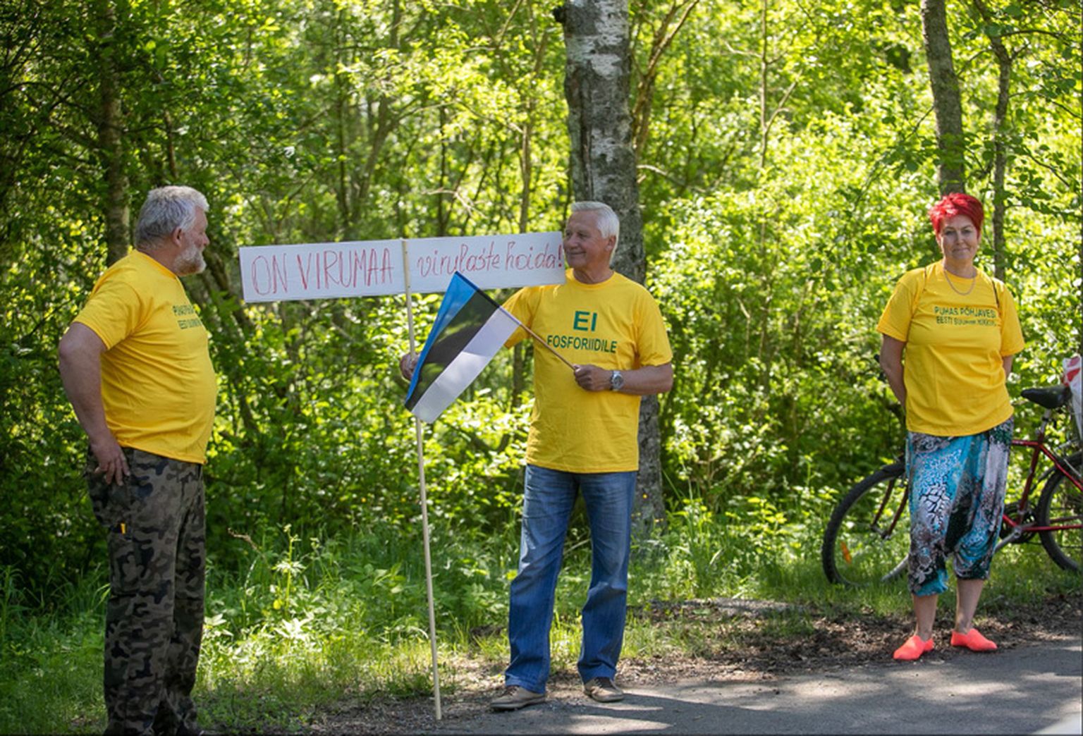 Kollastes särkides meeleavaldajad näitasid ühtlasi ka oma vastuseisu riigi geoloogiateenistuse plaanidele uurida Virumaal fosforiiti.
