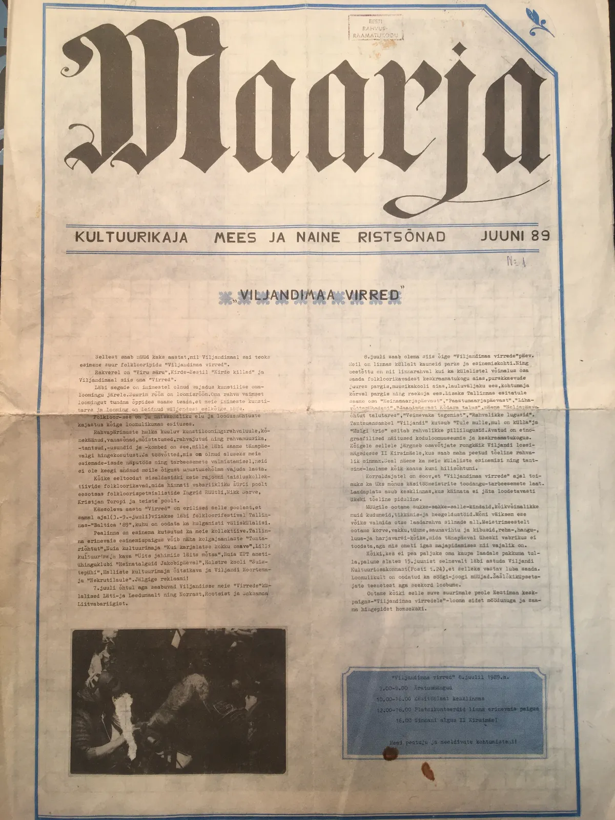 Kõige esimese Maa(r)ja esikaas, mis nägi ilmavalgust 1989.aasta juunis