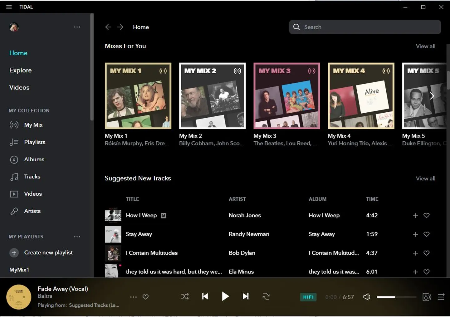 Tidal Windows 10 töölauarakendus.