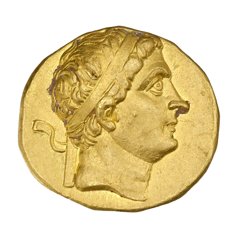 Kuldmünt, millel on kujutatud Kreeka-Baktria riigi rajanud Diodotos.