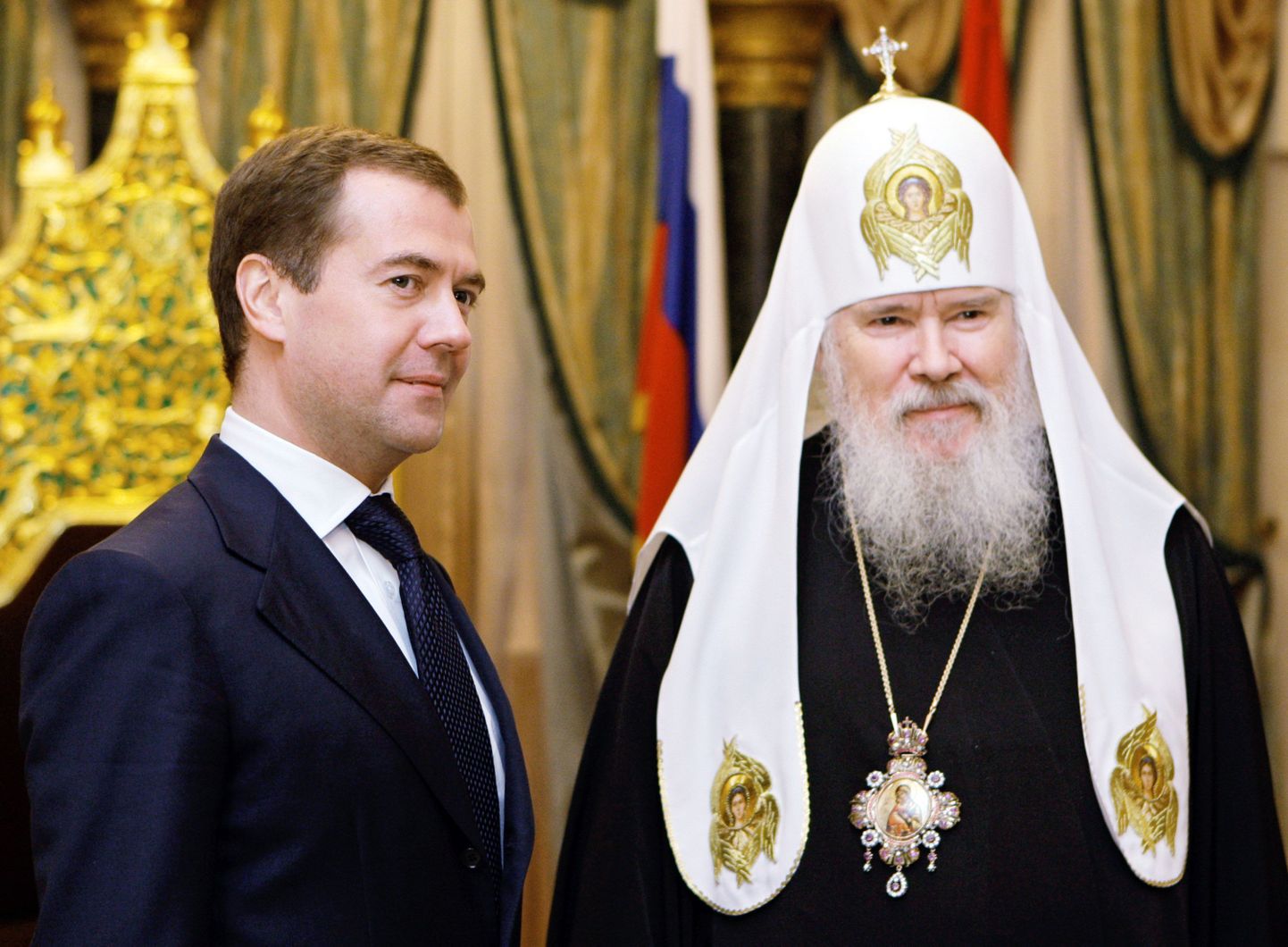 Vene president Dmitri Medvedev ja Aleksius II tänavu märtsis.