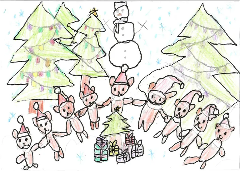 «Jõulud metsas» joonistanud Pärnu Vanalinna põhikooli teise klassi õpilane Kretelisa Oviir pääses kogumikku rahvatoetusega.