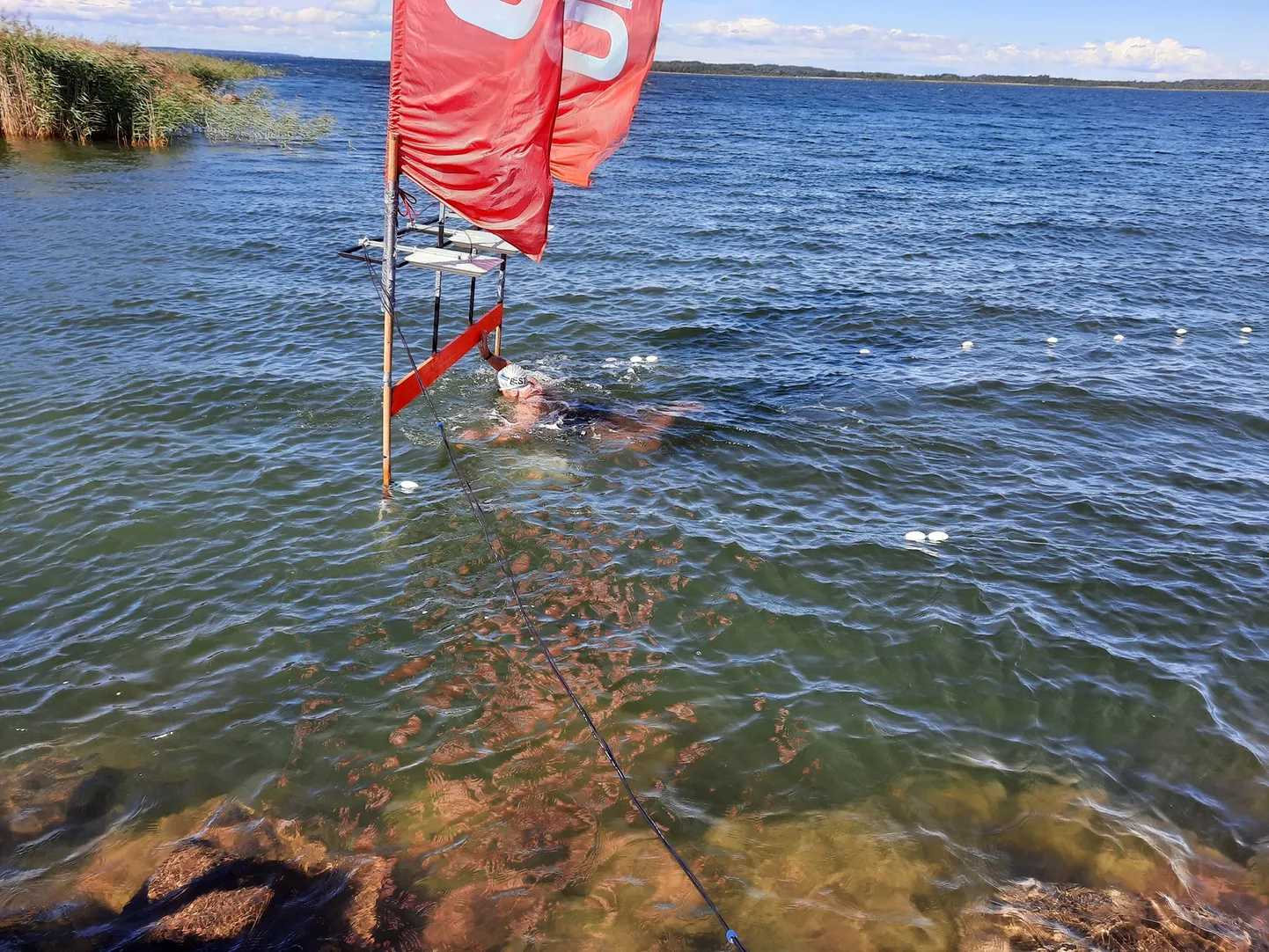 Võistluse ankrunaine Malle Elvet finišis.