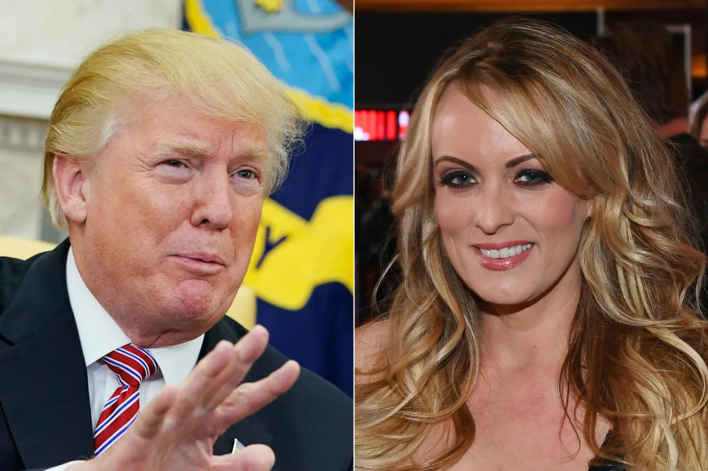 USA president Donald Trump ja pornostaar Stormy Daniels.