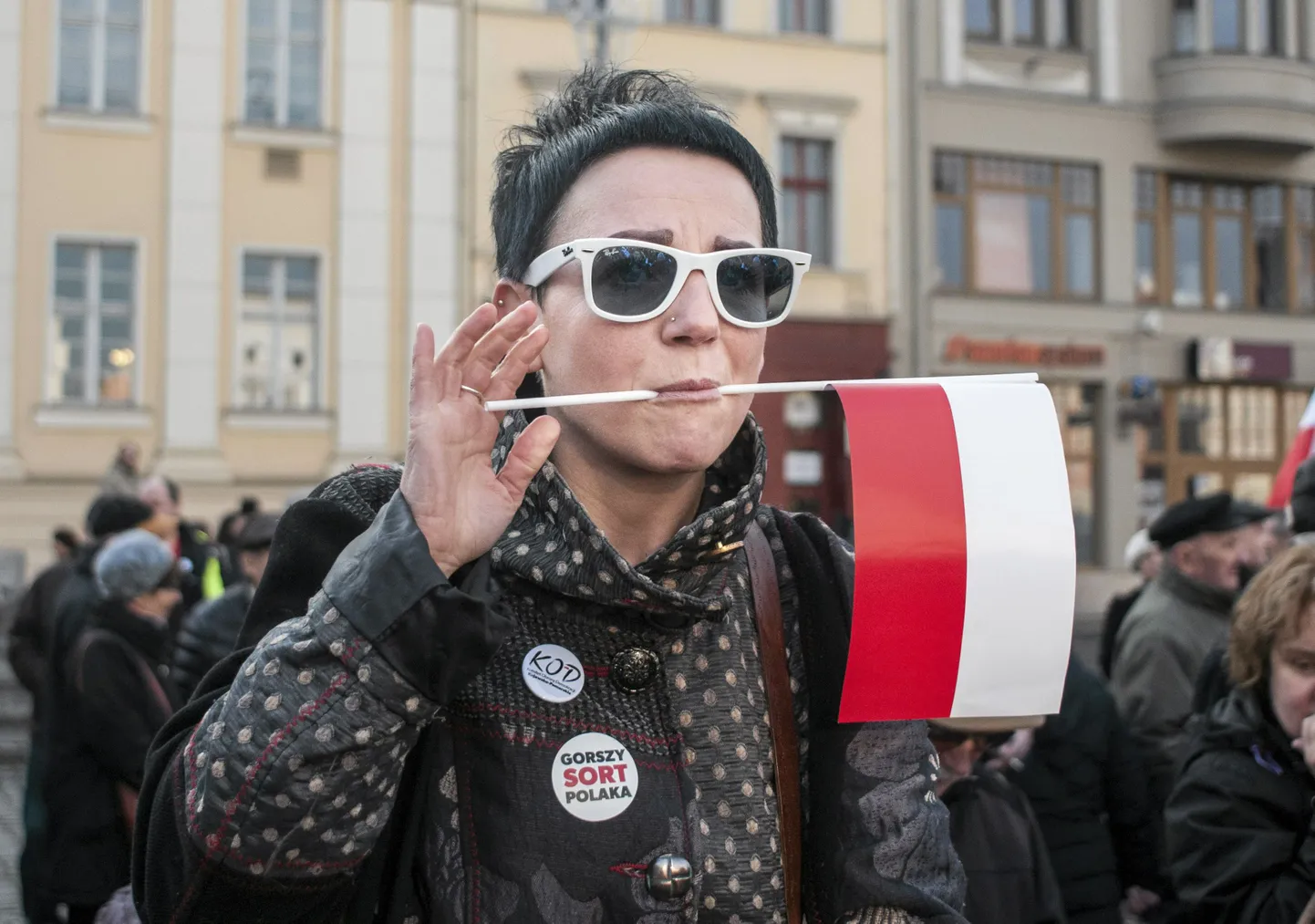 19. detsembril Varssavis Poola valitsuse tegevuse vastu protestinud meeleavaldaja.