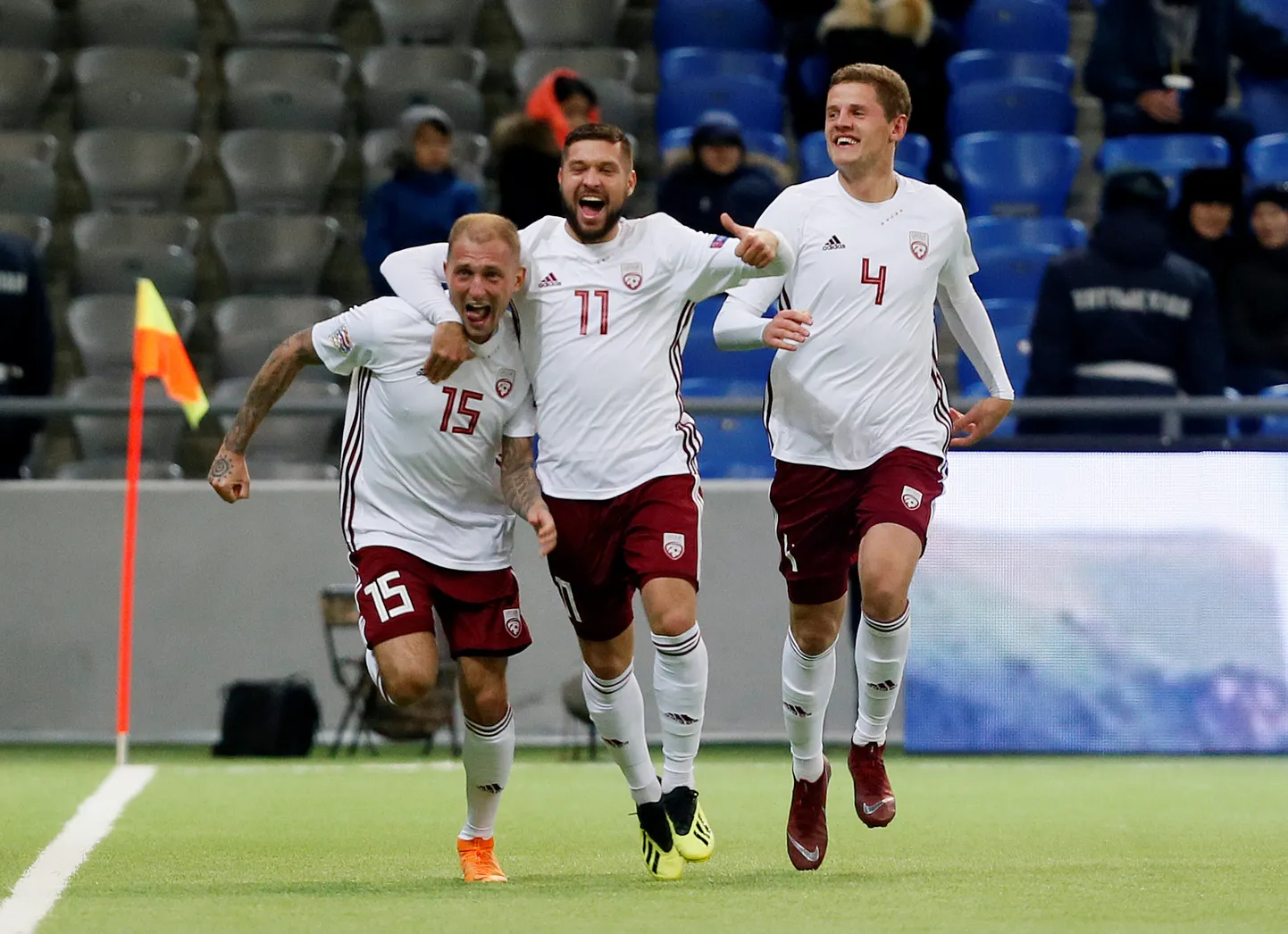 Deniss Rakels (no kreisās), Artūrs Karašausks un Kaspars Dubra