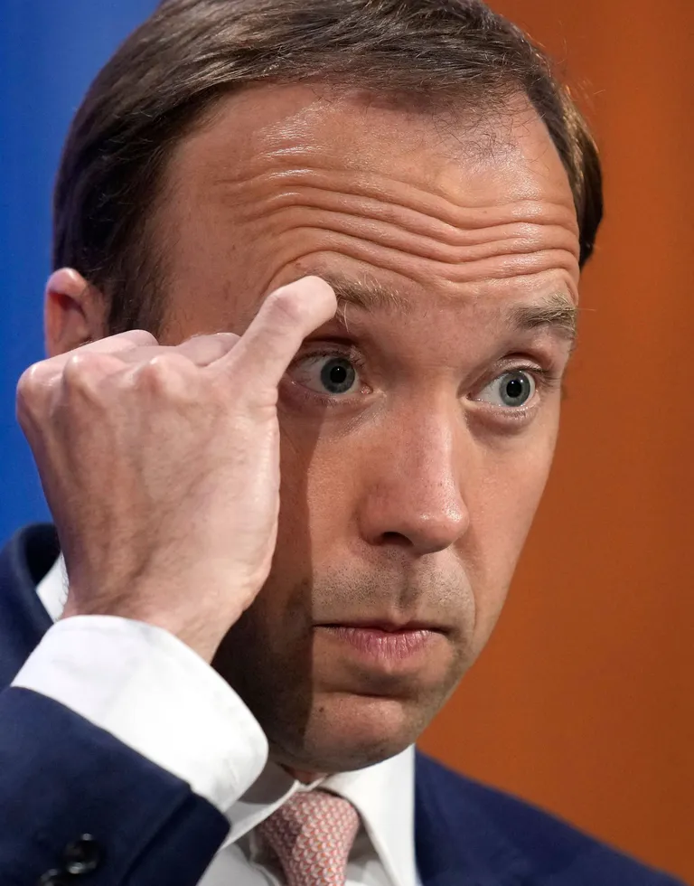 Briti tervishoiuminister Matt Hancock 27. mail 2021 Briti valitsuse pressikonverentsil koroonaolukorra kohta