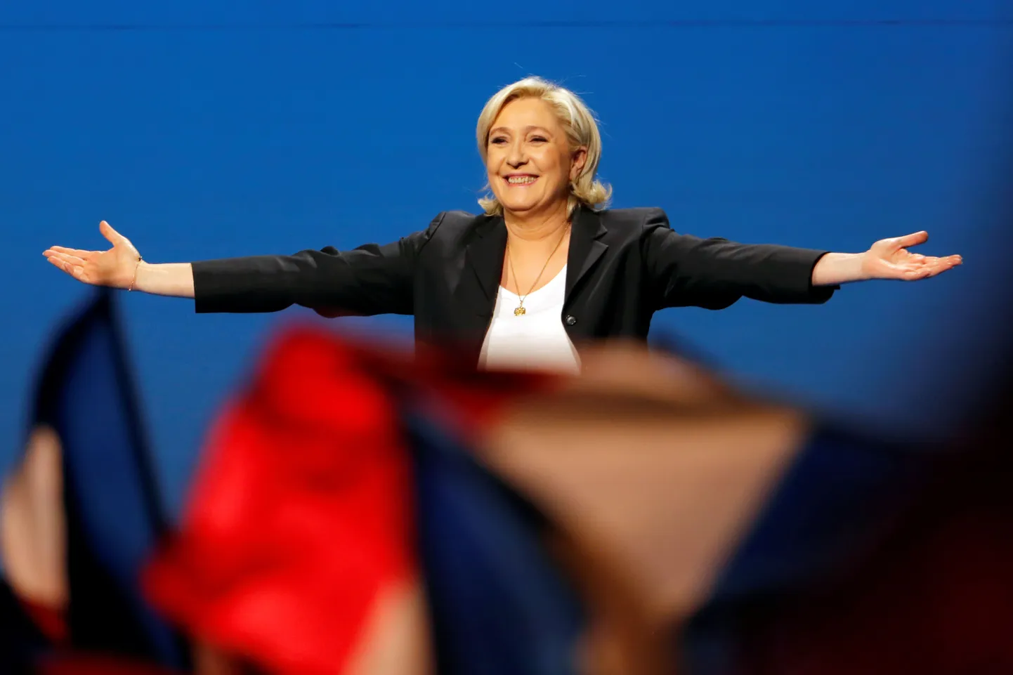 Marine Le Pen tänasel kampaaniaüritusel Pariisi lähedal.