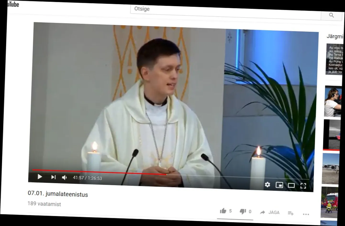 Pauluse kiriku jumalateenistuse ülekanne YouTube'is