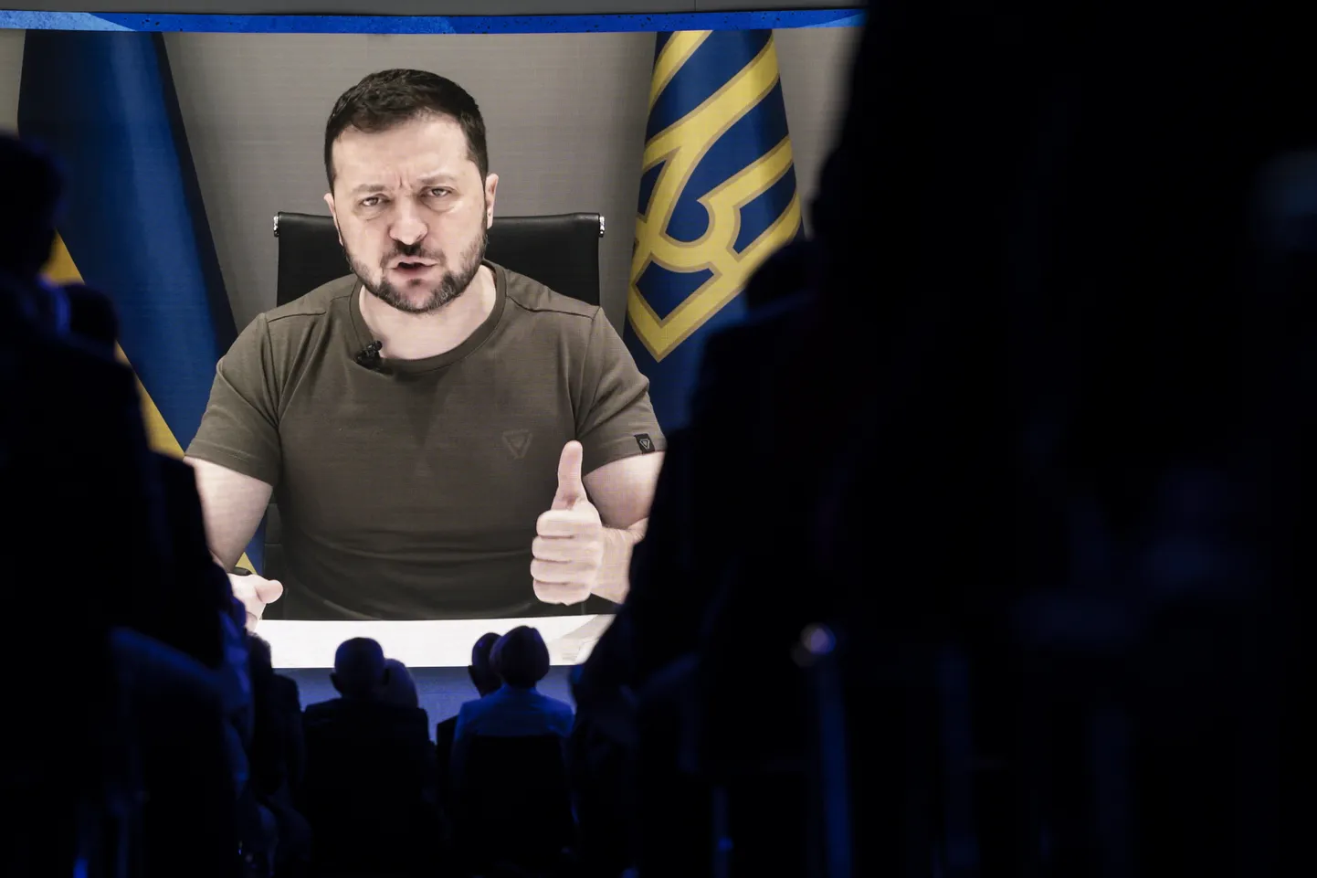 Ukraina president Volodõmõr Zelenskõi tegi 25. mail 2022 videopöördumise Šveitsis Davosis toimuval majandusfoorumil osalevate delegaatide poole