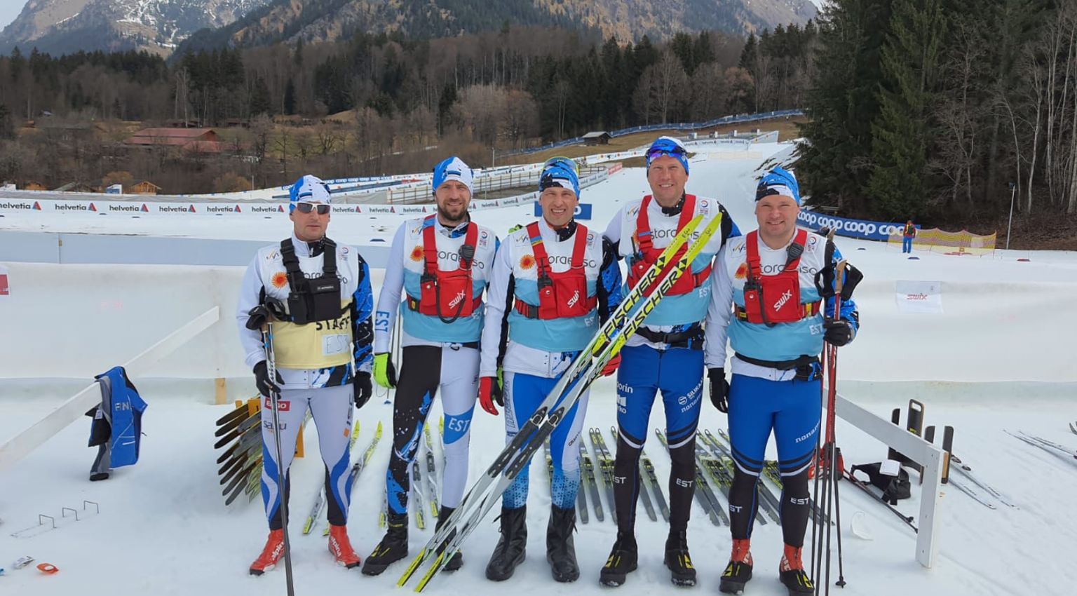 Сервис-бригада лыжной сборной Эстонии (слева направо): Андрес Нурк, Рихо Роозипыльд, Ээро Бергманн, Айвар Рехемаа и Тимо Юурсалу.