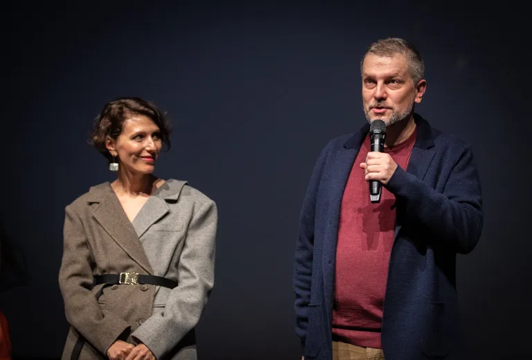 Наталья Меркулова и Алексей Чупов на премьере фильма в Таллинне 21 ноября 2021 года в программе PÖFF. 