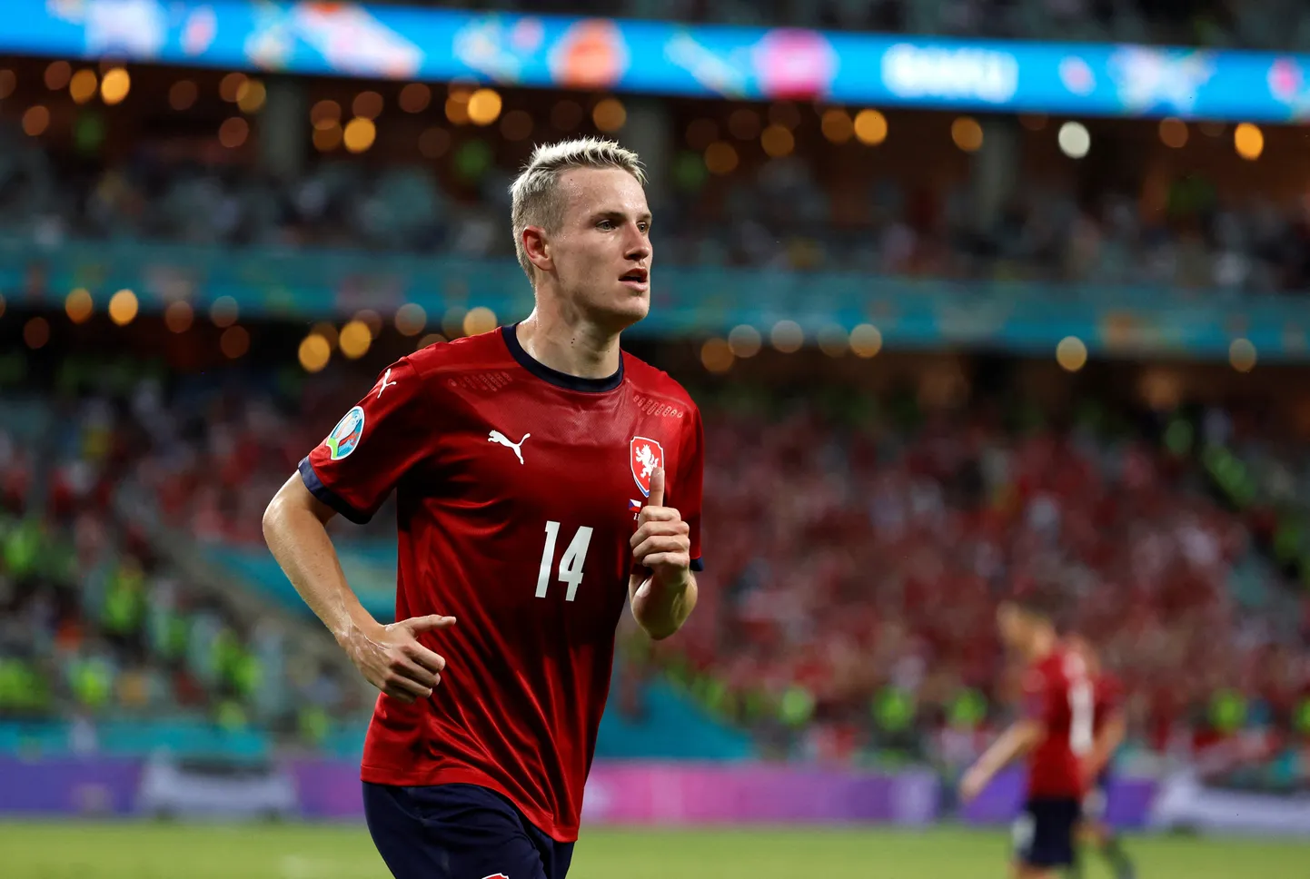 Tšehhi jalgpallikoondise vasakpoolkaitsja Jakub Jankto 3. juulil 2021 Aserbaidžaani Bakuu olümpiastaadionil Euroopa jalgpalli meistrivõistluste veerandfinaalkohtumises Taaniga. Taani võitis Tšehhit 2:1