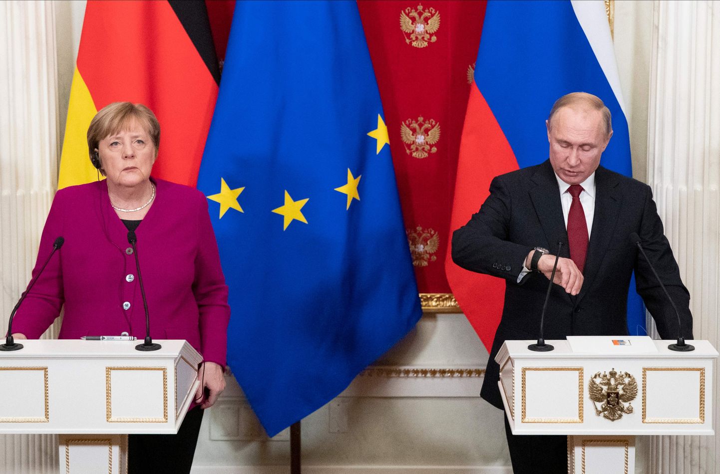 Angela Merkeli ja Vladimir Putini pressikonverents Moskvas.