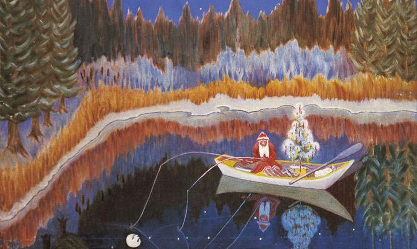 Paul Kondas, «Näärivana kalastab». 1981, õli.