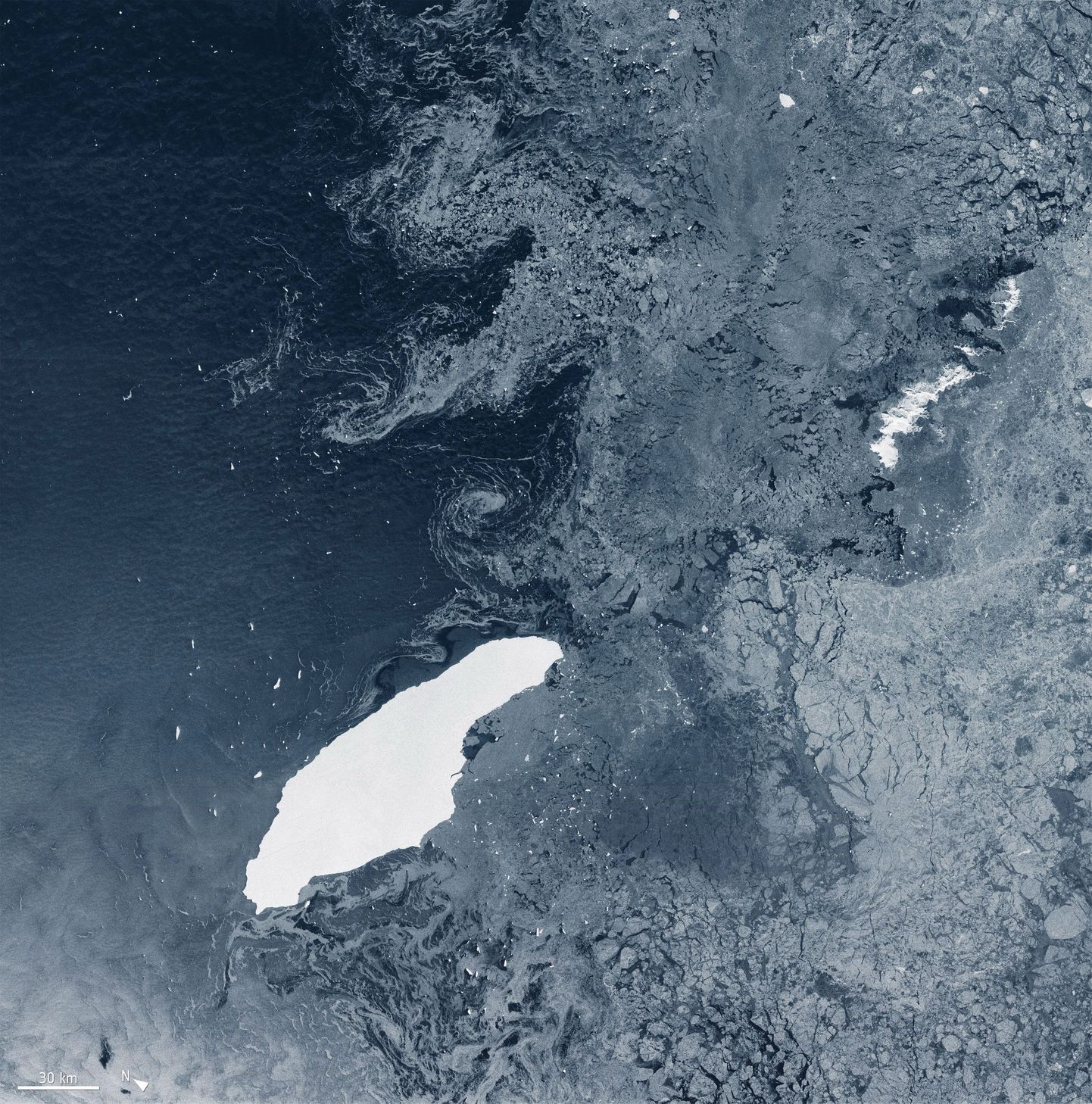 Euroopa kosmoseagentuuri ESA satelliidifoto maailma suurimast jäämäest A-68