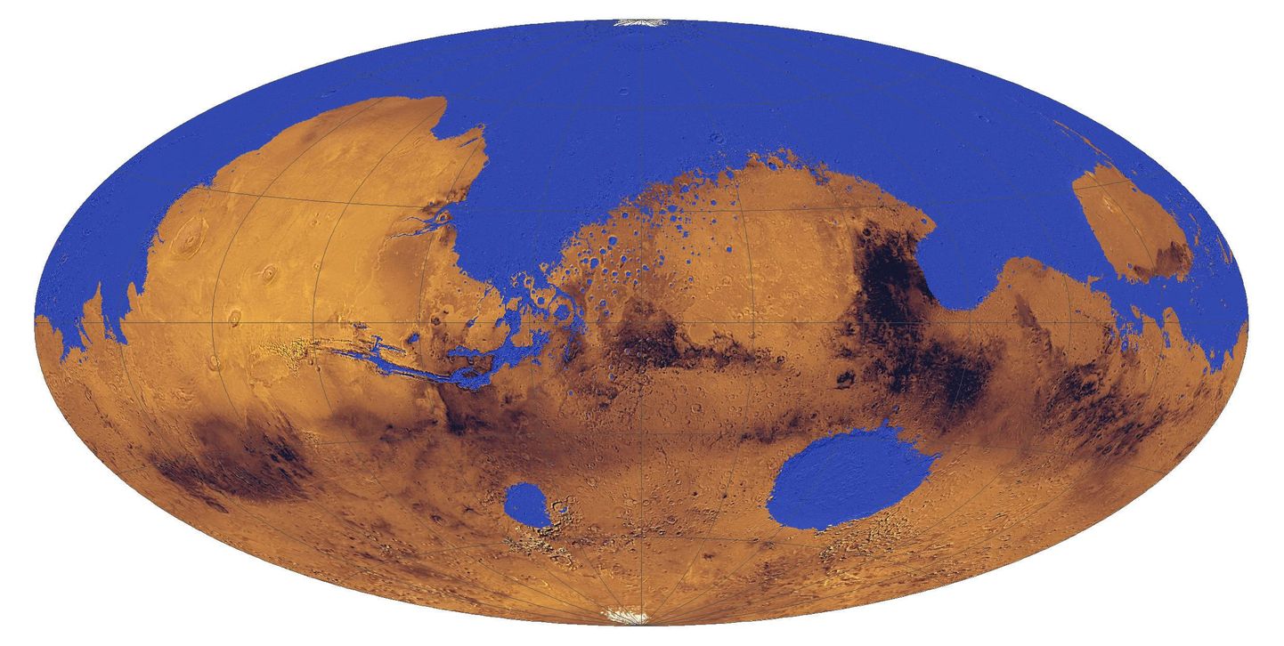 Arvutijoonistus Marsist, milline ta oli miljardeid aastaid tagasi. Pildil on näha suur kogus vett