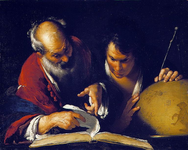 Eratostēns māca Aleksandrijas bibliotēkā