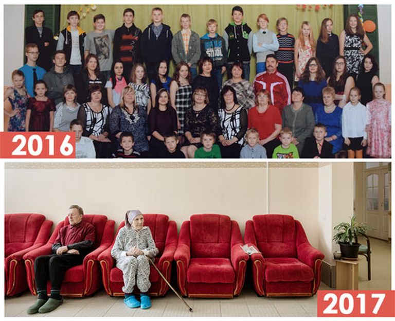Последнее совместное фото в Даукстской основной школе в Даукстской волости в 2016 году (наверху). Теперь это пансионат (внизу) 