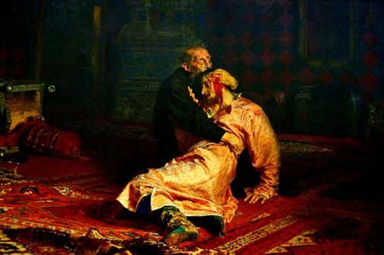 Ivans Briesmīgais pēc dēla Ivana nogalināšanas (1581), I. Repina glezna, 1885. 