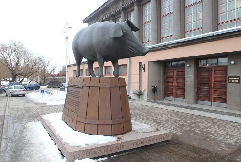 С 2007 года перед зданием рынка в Тарту стоит бронзовая свинья. 