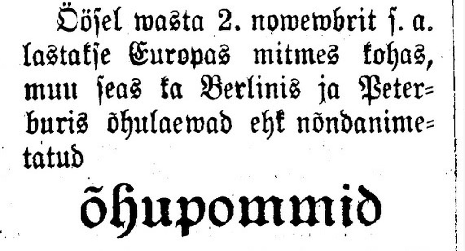 Osa kuulutusest, mis ilmus Postimehes 31. oktoobril 1896.