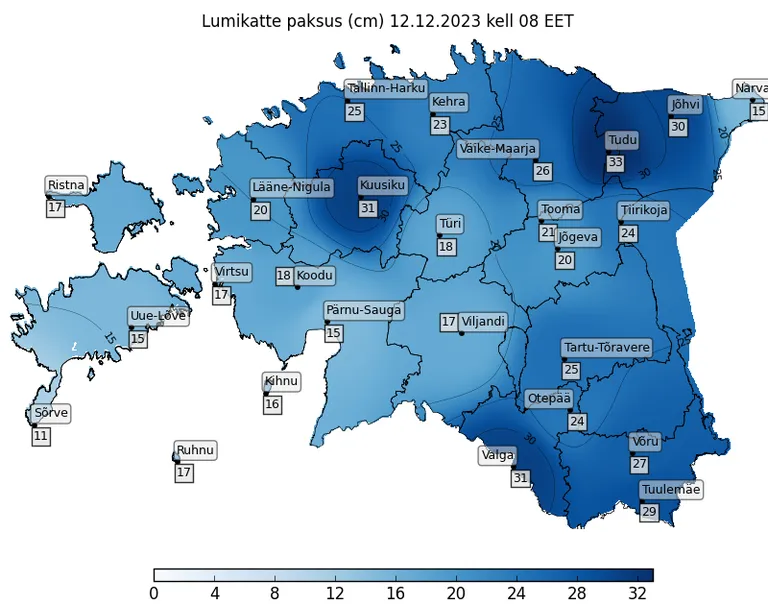 Lumepaksus Pärnumaal ulatub 15st 18 sentimeetrini.