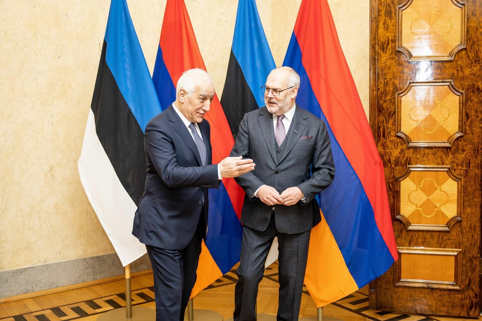Armeenia president Vahagn Hatšaturjan ja Eesti president Alar Karis eile Tallinnas. 