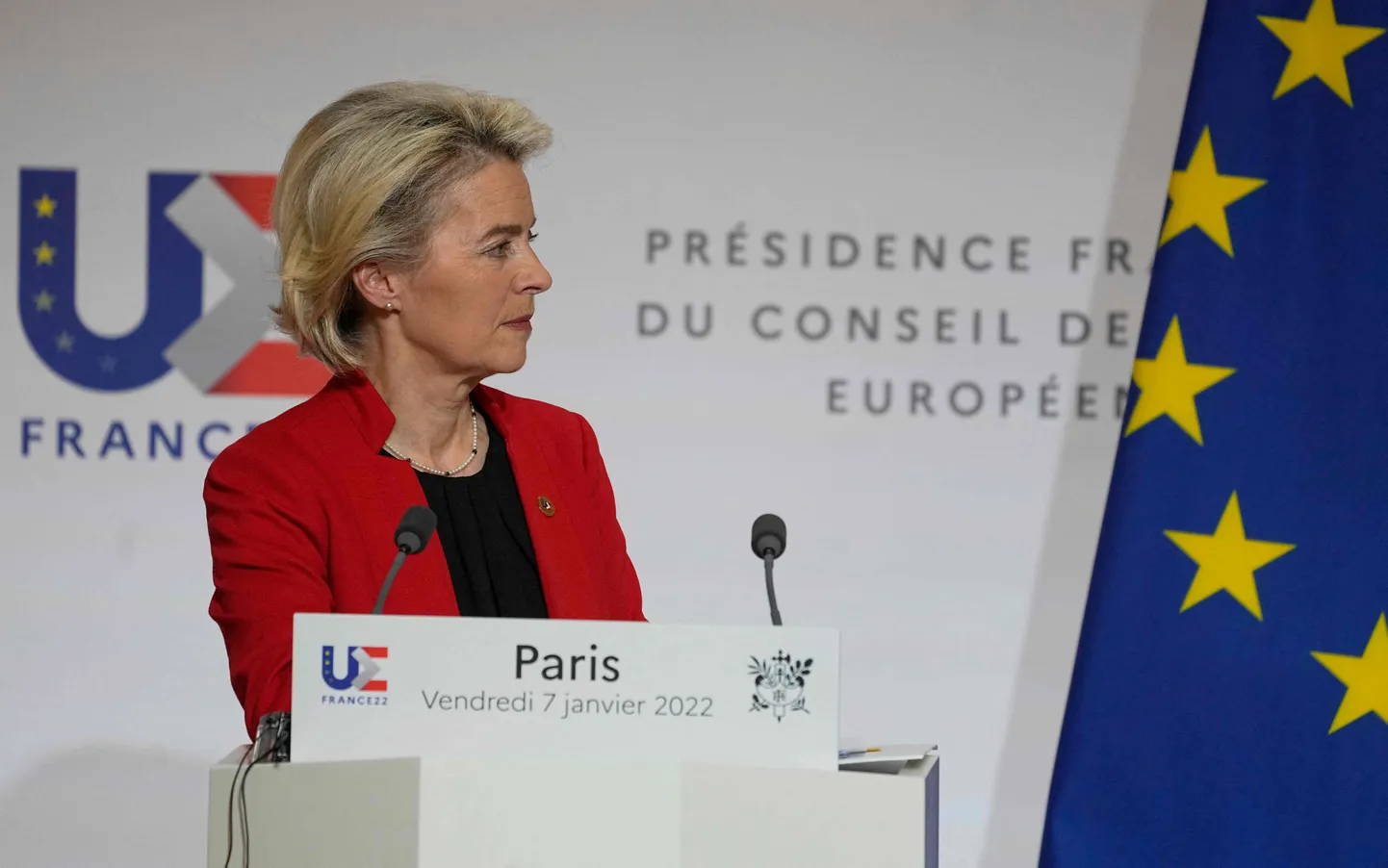 Euroopa Komisjoni president Ursula von der Leyen visiidil Prantsusmaal 7. jaanuar 2022.