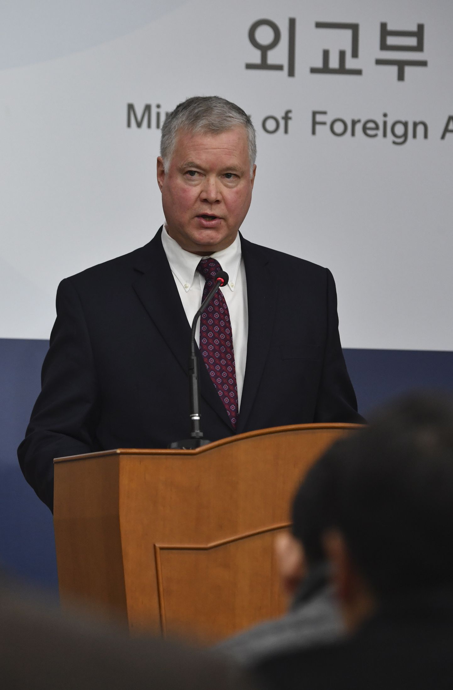 USA Põhja-Korea eriesindaja Stephen Biegun esmaspäeval Soulis Lõuna-Korea välisministeeriumis.