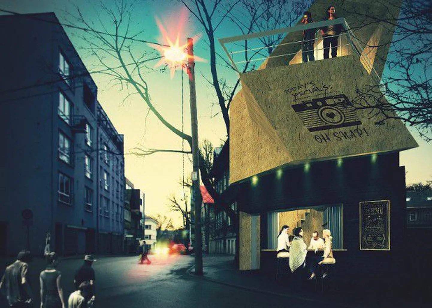 Arhitekt Musta visioon Uus-Tatari ja Ravi tänava ristmikul asuvast 16-ruutmeetrisest kasutult seisvast hoonest kui Veerenni asumi kogukondlikust tõmbepunktist-kohvikust.