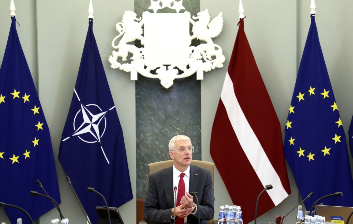 Ministru prezidents Krišjānis Kariņš piedalās Ministru kabineta sēdē.