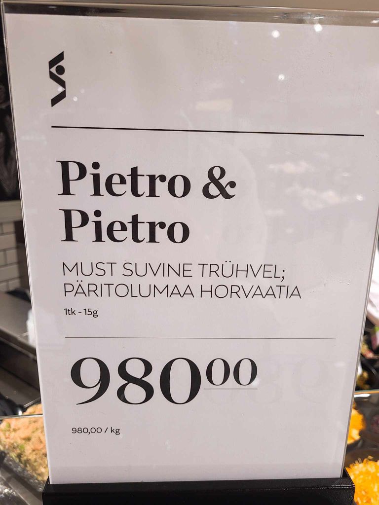 Цена на трюфели в таллиннском Stockmann