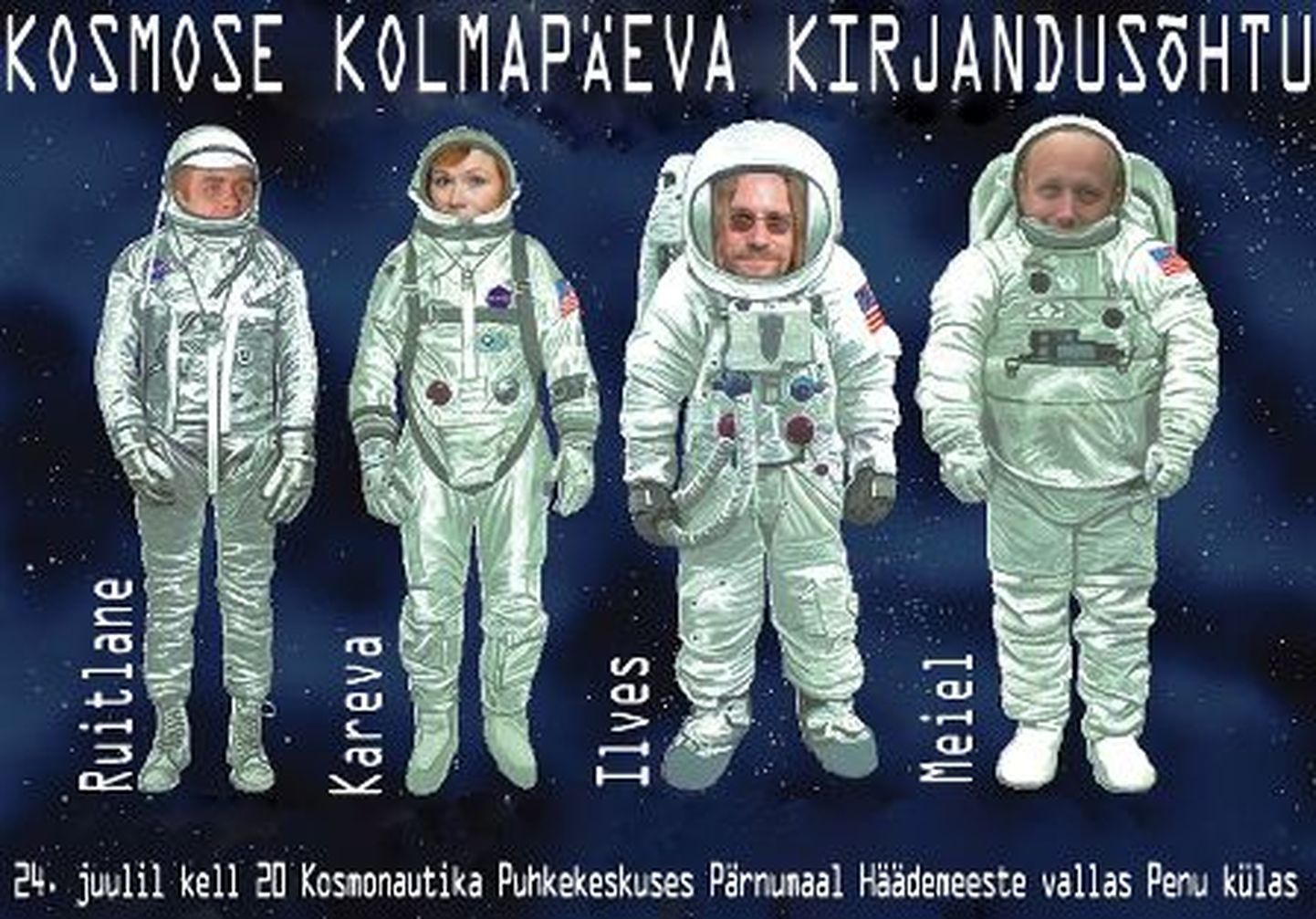 Häädemeeste vallas Penu külas paiknevas Kosmonautika puhkekeskuses toimub kirjandusõhtu, kus astuvad üles Doris Kareva, Aapo Ilves ja Olavi Ruitlane