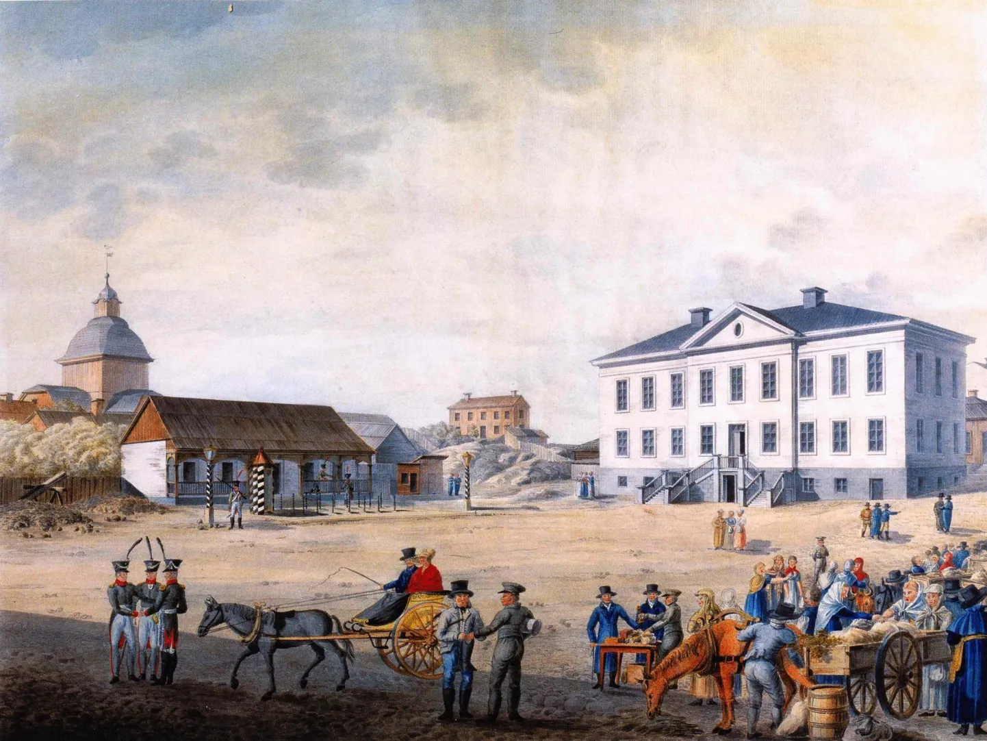 1819. aastal, kui Carl Ludvig Engel Helsingisse saabus, ootas teda ees kolgas, millest ta pidi tsaari käsul linna kasvatama. Ta veetis palju tunde, maalides külamaastikke, mida tema ehitised tundmatuseni muutma pidid. Pildil Engeli akvarell «Suurtori» (1819), mis kujutab Suurturgu kagust nähtuna: raekoda, peavahtkond ja selle taga Ulrika Eleanora kirik. 