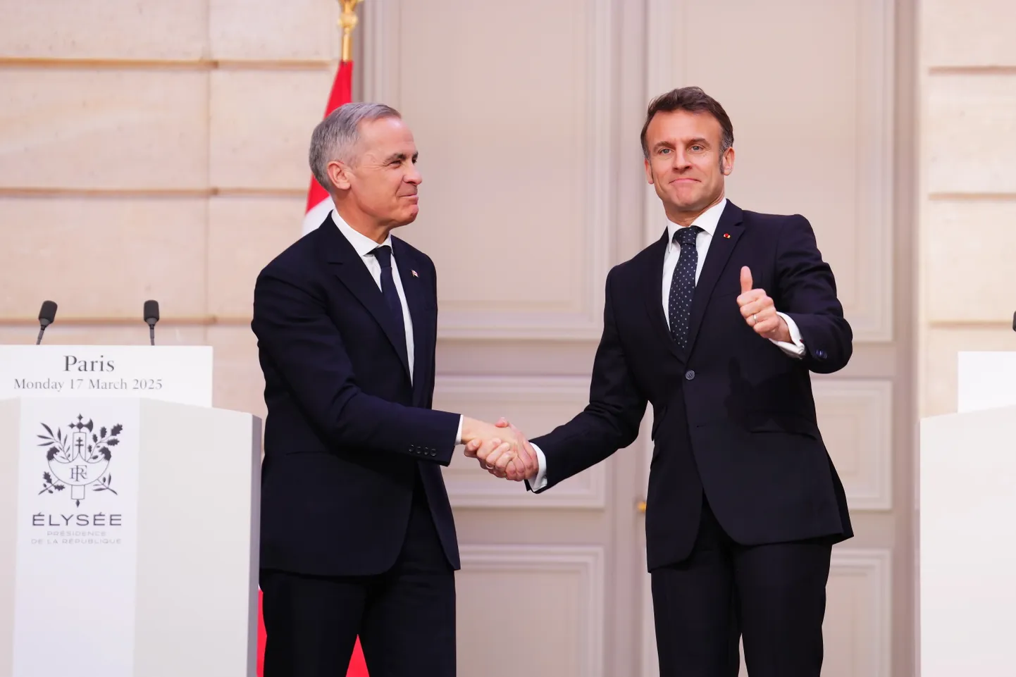 Kanada uus peaminiser Mark Carney ja Prantsuse president Emmanuel Macron 17. märtsil kohtumisel Pariisis.