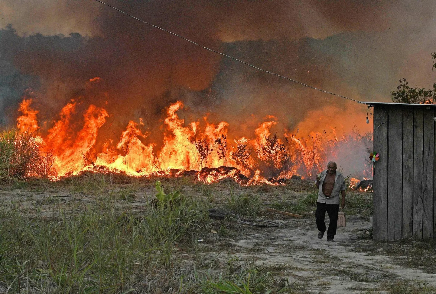 Oma kodu ümbritseva vihametsa süüdanud eakas põllumees jalutab tagasi elumaja poole Novo Progresso lähistel Brasiilias Pará osariigis.  FOTO: Carl De Souza /  Afp / Scanpix