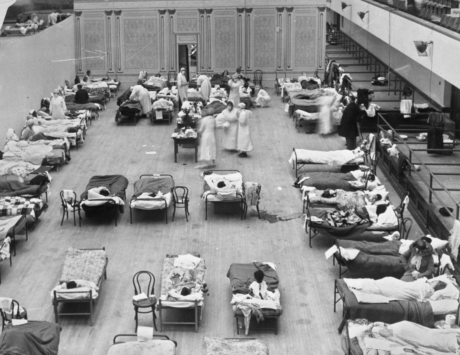 Hispaania gripi nime all tuntuks saanud gripitüve H1N1 puhang sai alguse 1918. aasta jaanuaris ning nõudis enne taandumist 1920. aasta lõpul vähemalt 50 miljonit inimelu. Pildil gripipatsientide ravimiseks üles seatud ajutine haigla USAs Oaklandi linnas.