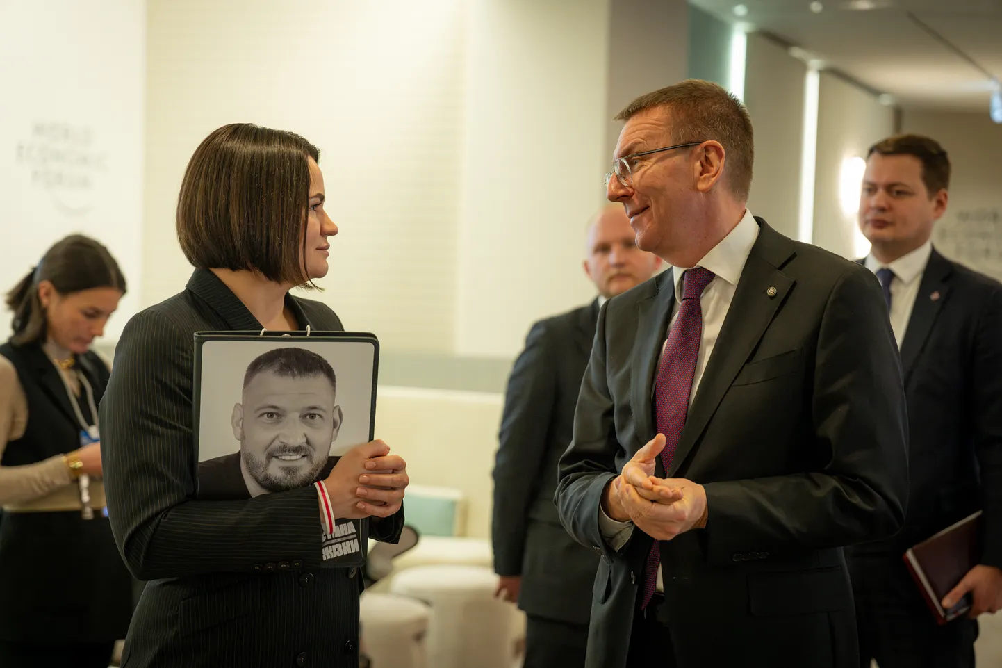 Baltkrievijas demokrātisko spēku līdere Svjatlana Cihanouska un Valsts prezidents Edgars Rinkēvičs.