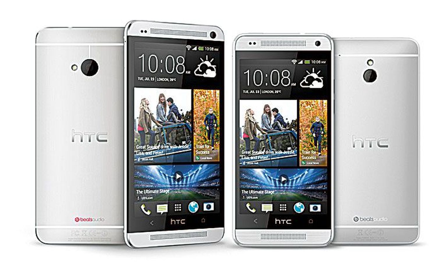 HTC One Mini (paremal) kõrvuti oma suurema vennaga.