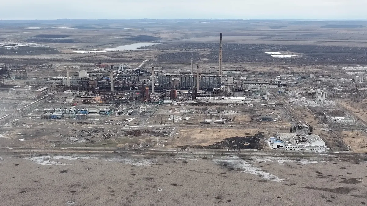 A drone view shows a destroyed coke and chemical plant, amid Russia's attack on Ukraine, in Avdiivka, Ukraine, February 19, 2024.