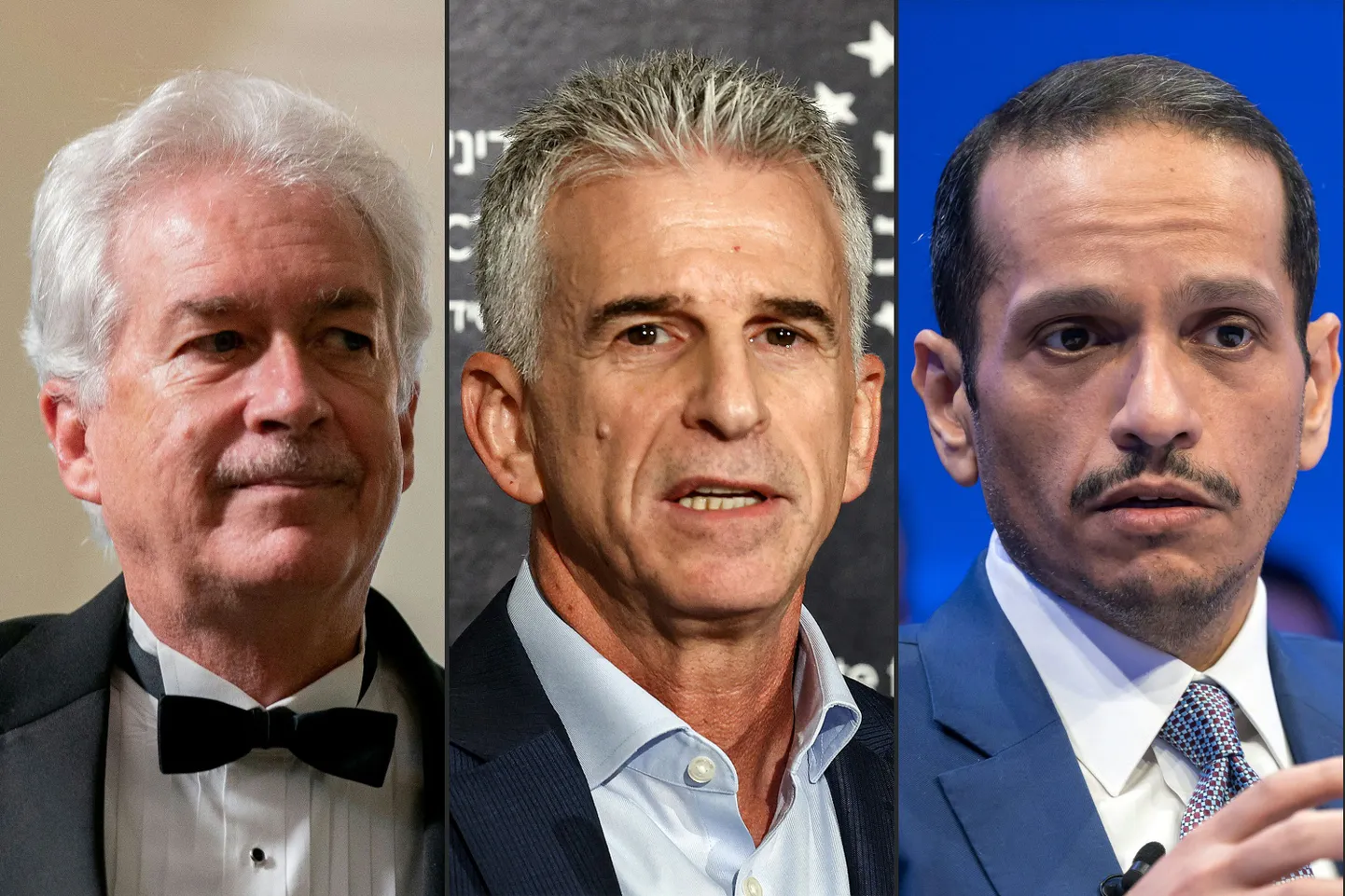 Vasakult minnes USA Luure Keskagentuuri (CIA) peadirektor William Burns, Iisraeli Mossadi juht David Barnea ja Katari pea- ning välisminister šeik Mohammed bin Abdulrahman al-Thani. Katar ja Egiptus on USA toetusel vahendanud Iisraeli ja Palestiina islamistliku äärmusrühmituse Hamas vahelisi kõnelusi relvarahu kehtestamiseks Gaza sõjas.