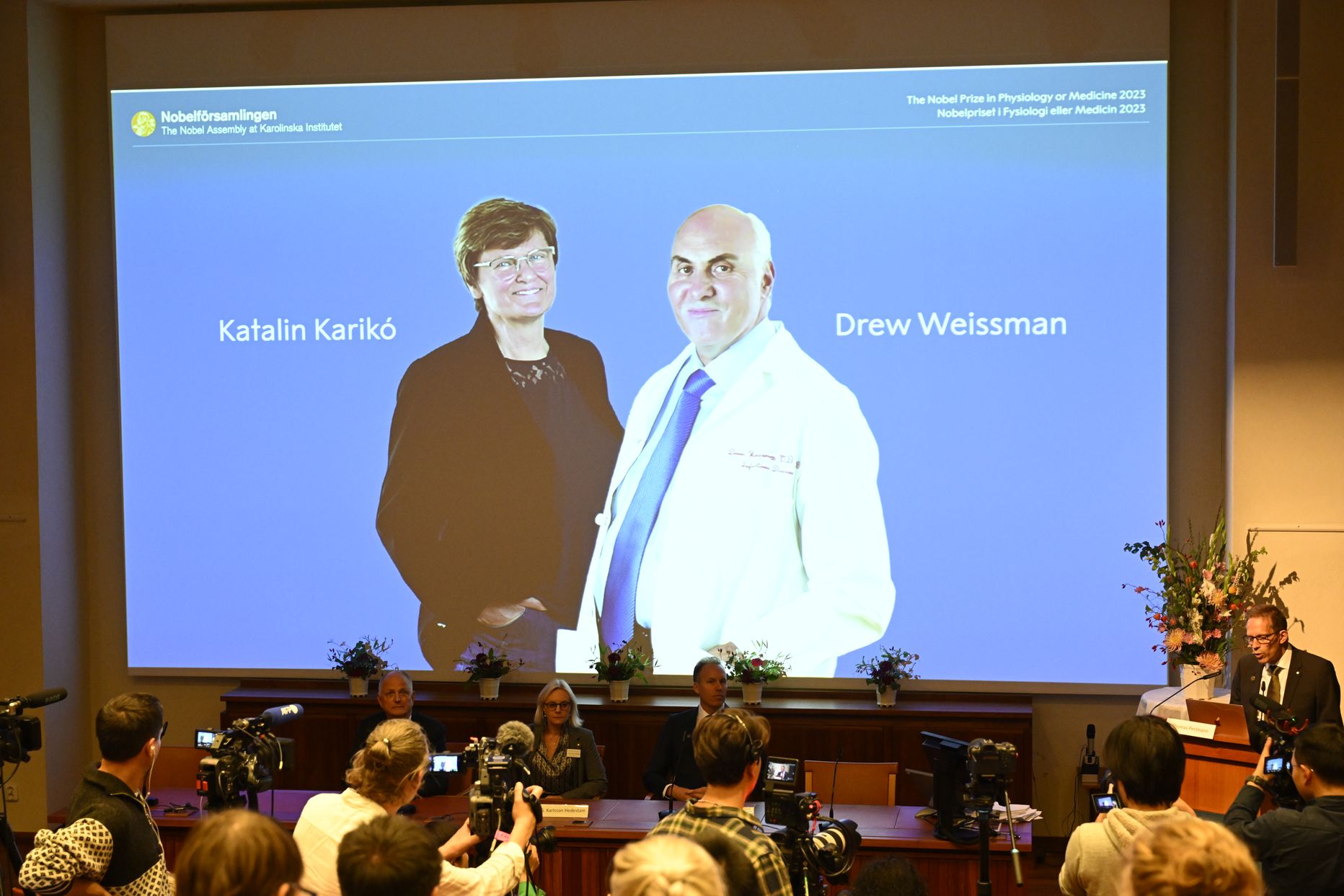 2023. aasta Nobeli preemi laureaadid vasakult Katalin Karikó and Drew Weissman.