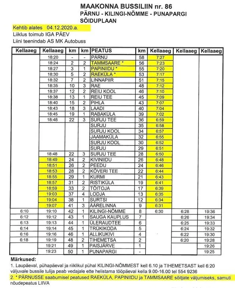 Bussiliini nr 86 sõiduplaani muudetakse reisijatele sobivamaks 4. detsembrist.