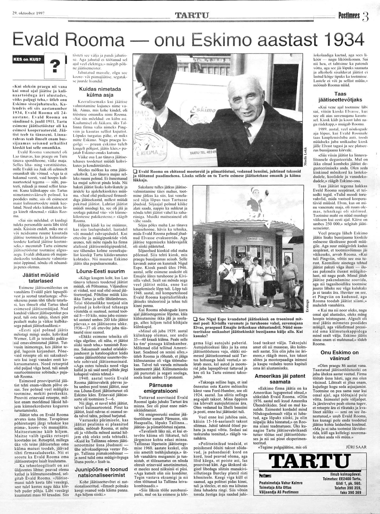 Lugu Evald Roomast 1997. aasta 29. oktoobril.