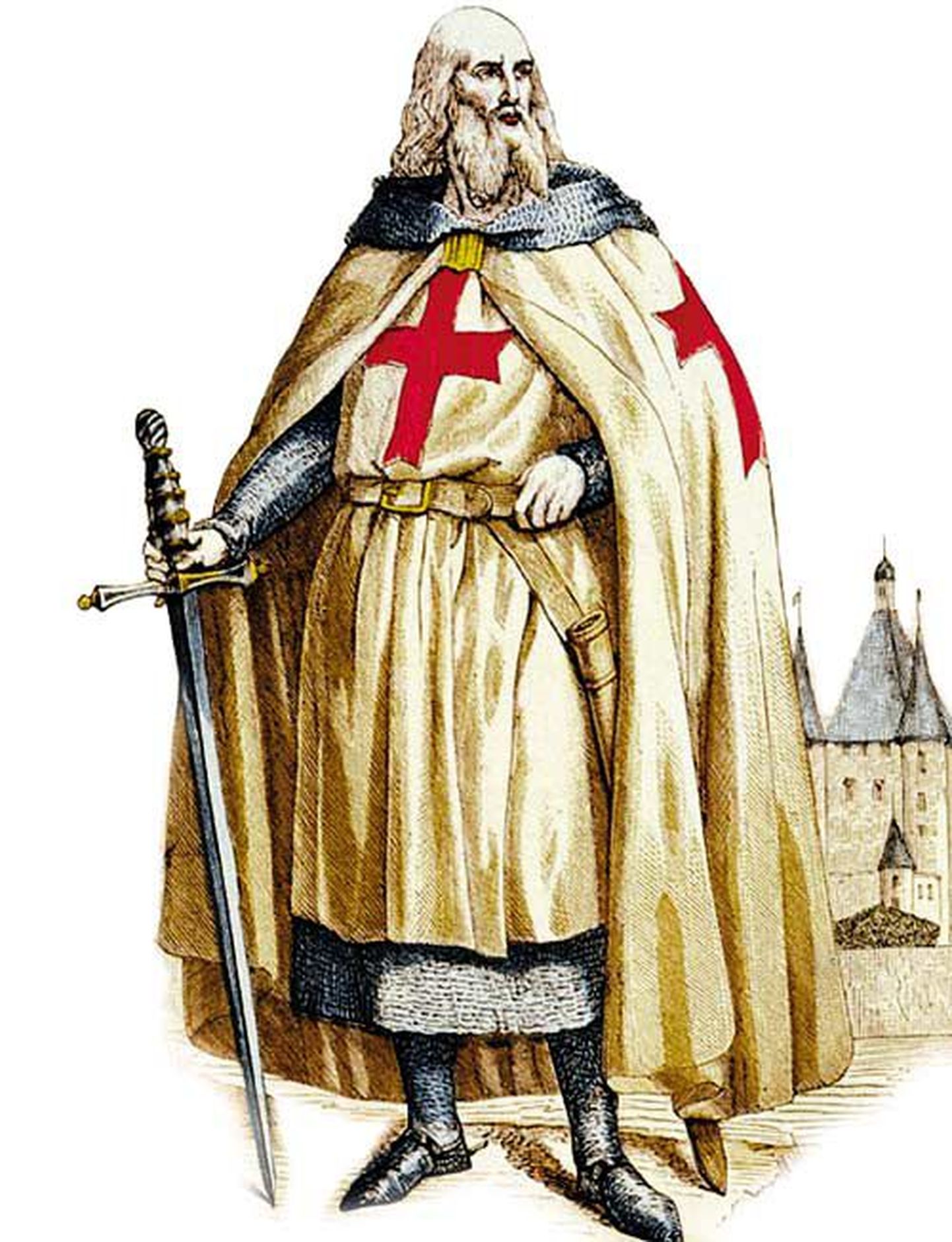 Viimane ordumeister Jacques de Molay (keskel), kes needis tuleriidal ära oma hukutaja Prantsuse kuninga Philippe Ilusa.